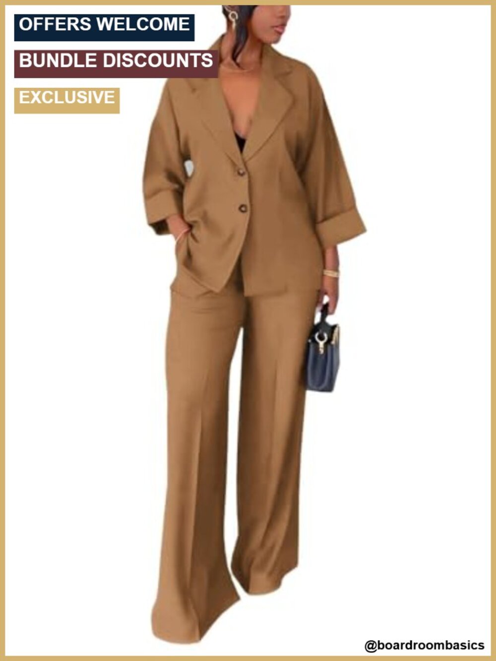 Womens 2 Piece Blazer Suit Set Wide Leg Pants Business Casual Office
